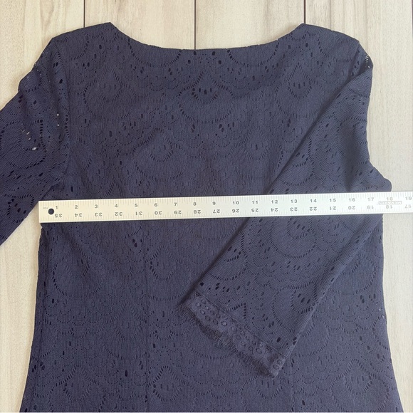 Maggy London Navy Blue Scalloped Lace Sheath Dress 10 Wedding Guest - Picture 5 of 8